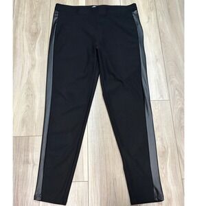 Kay Unger New York Womens Black Ponte Leggings Faux Leather Tuxedo Stripe Large
